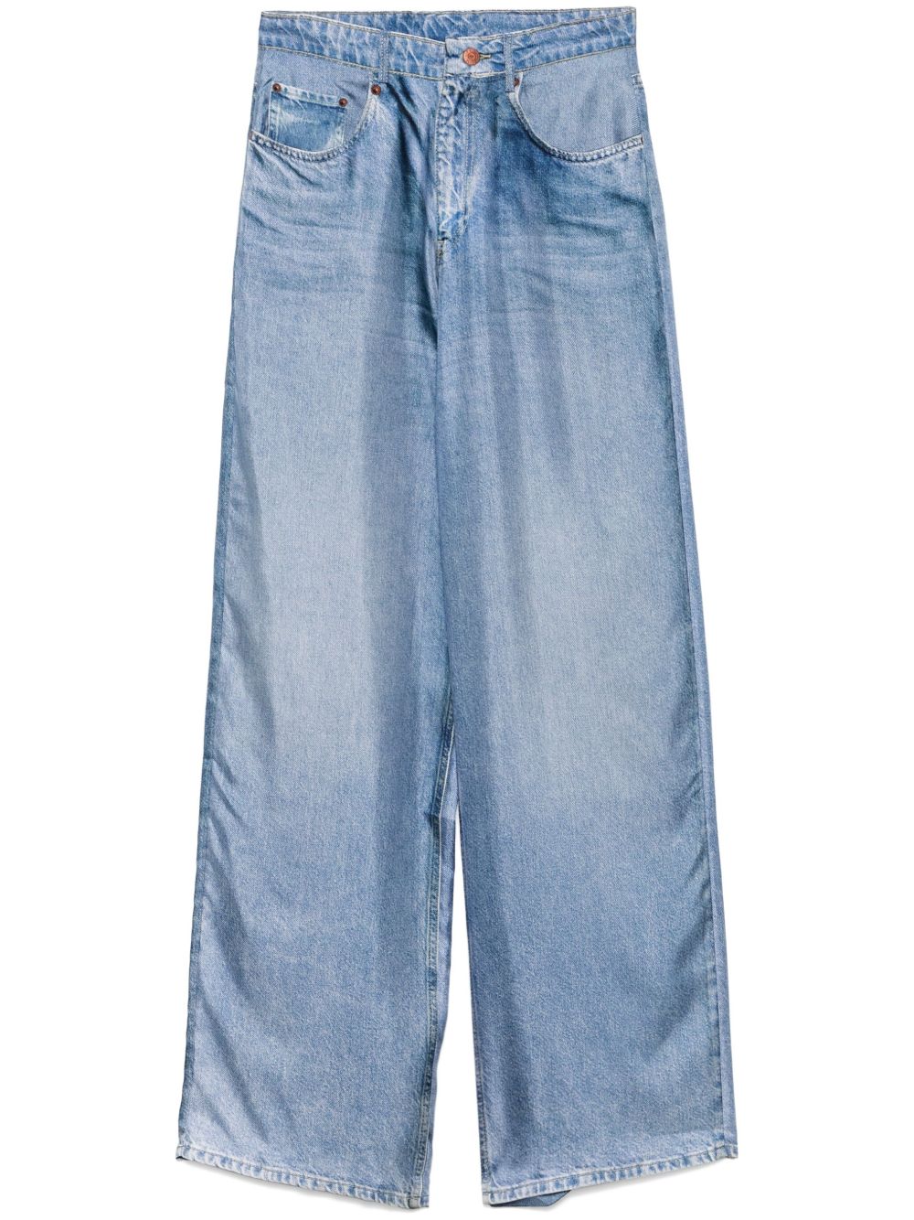 Pierre Louis Mascia Printed Denim Effect Silk Pants In Blue