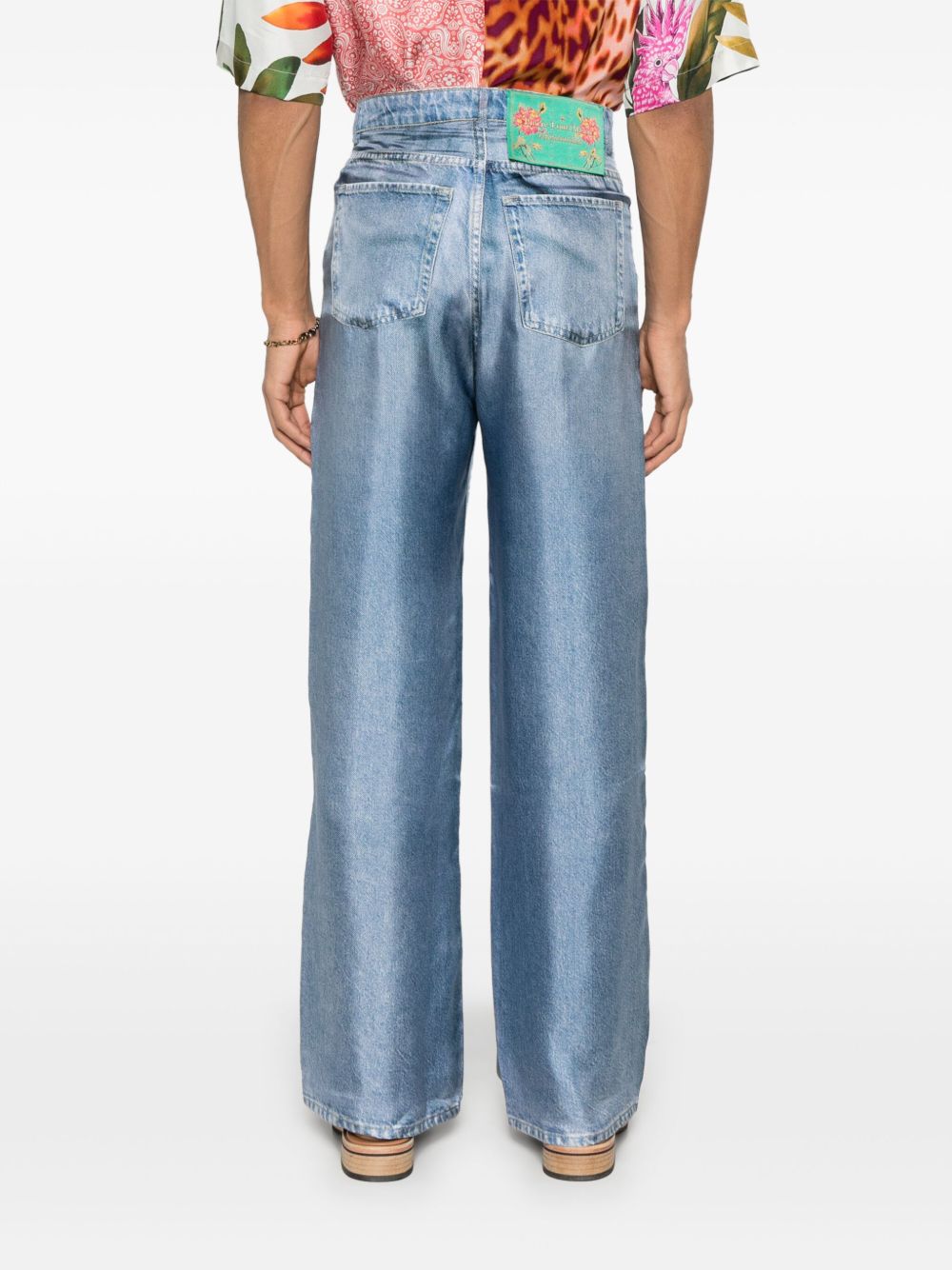 Pierre Louis Mascia Printed Denim Effect Silk Pants In Blue