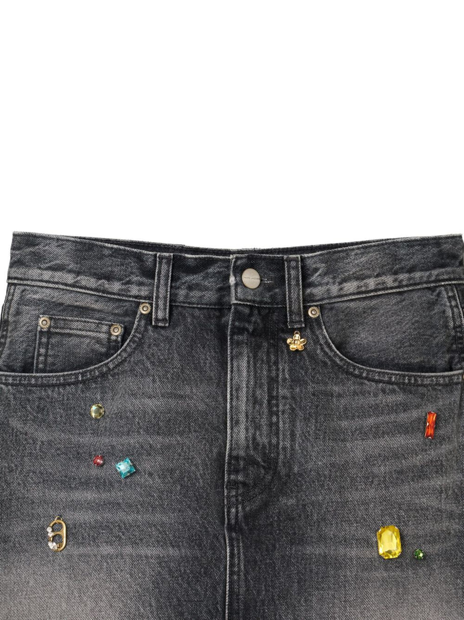 Marc Jacobs Embellished Denim Midi Skirt In Black