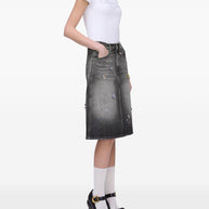 Marc Jacobs Embellished Denim Midi Skirt In Black