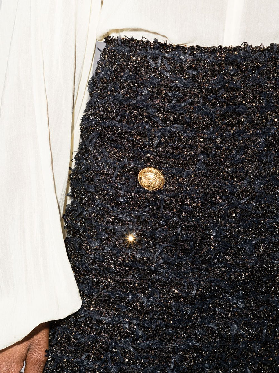 Balmain Tweed Mini Skirt In Black