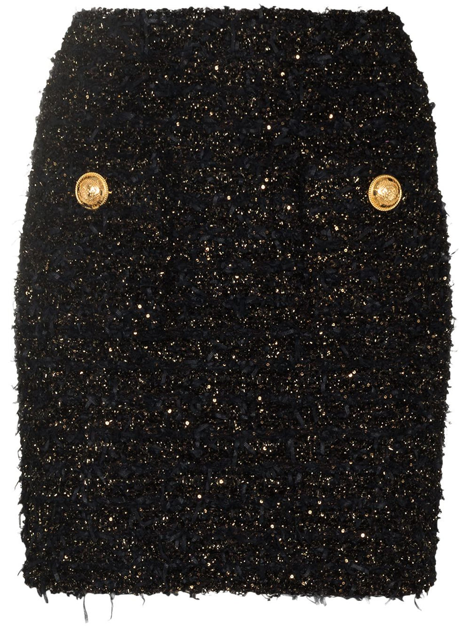 Balmain Tweed Mini Skirt In Black