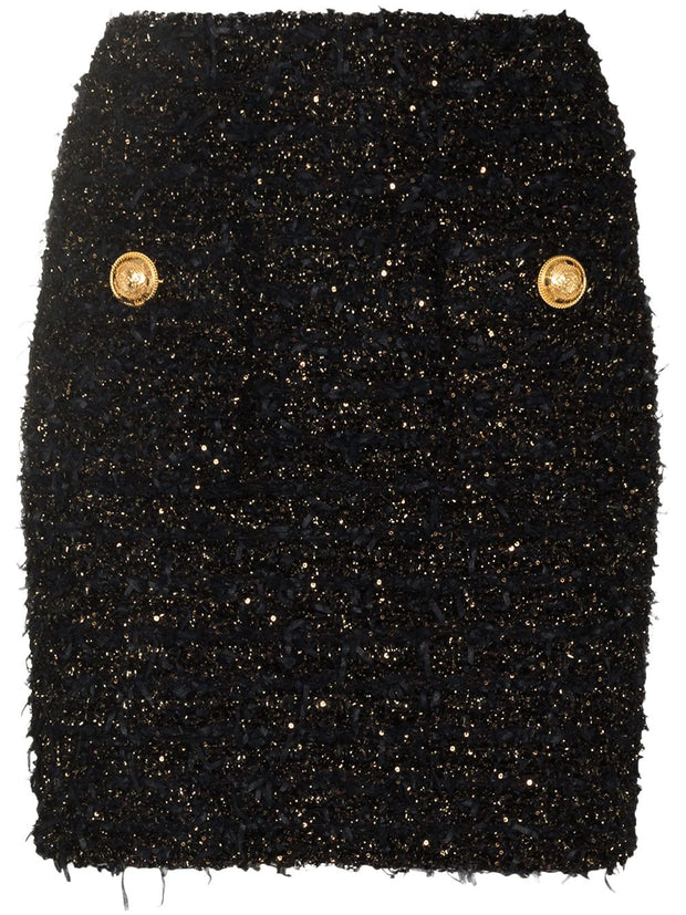 Balmain Tweed Mini Skirt In Black