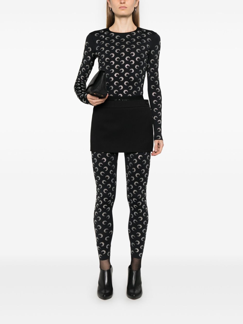 MARINE SERRE Crescent Moon Embellished Top In Black