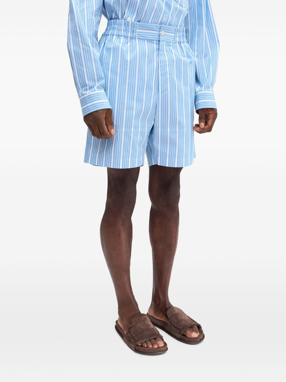 JACQUEMUS Striped Shorts In Clear Blue