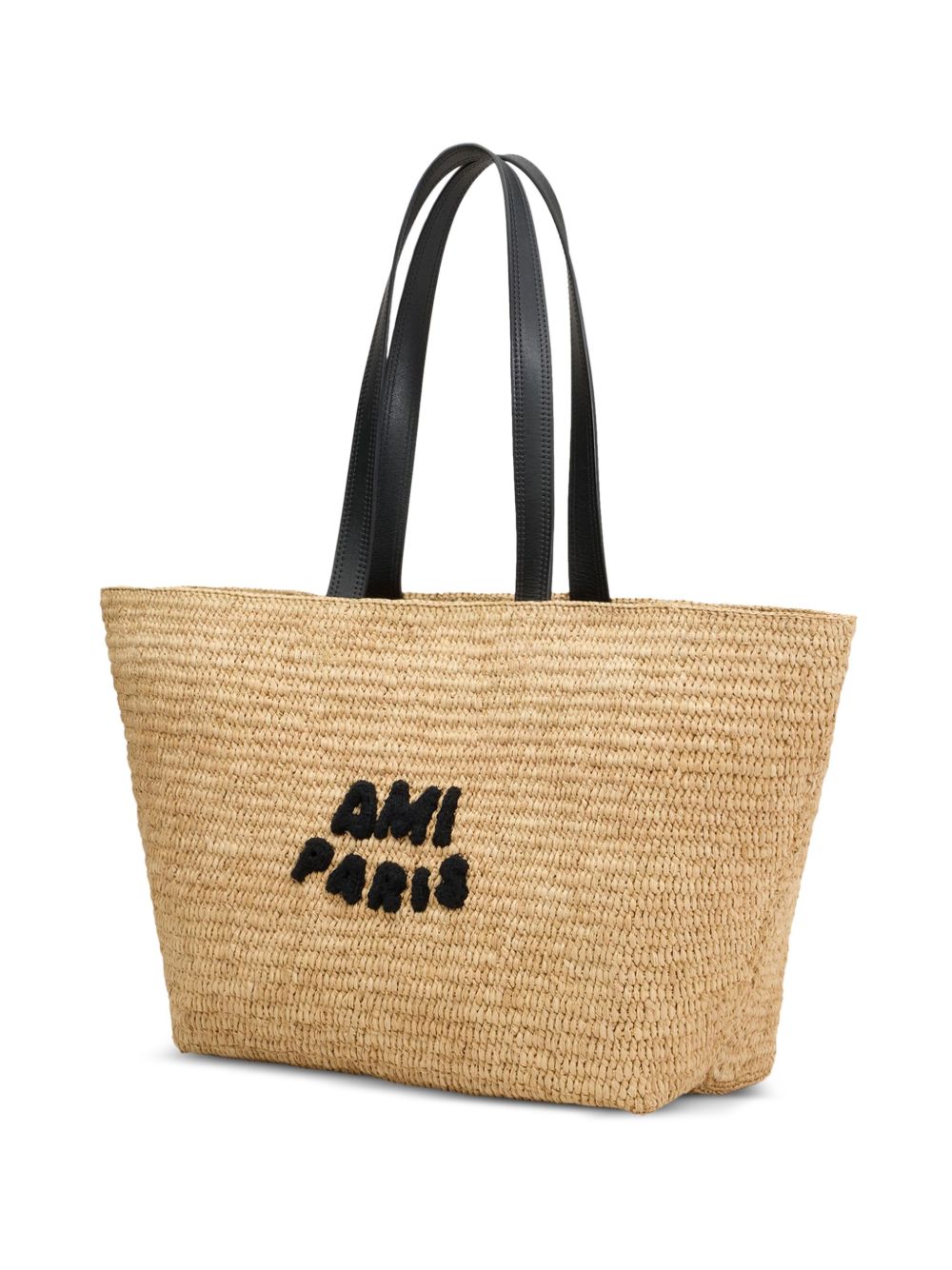 Ami Paris Raffia Tote Bag In Beige