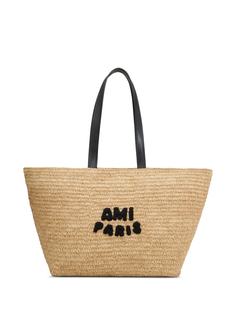 Ami Paris Raffia Tote Bag In Beige