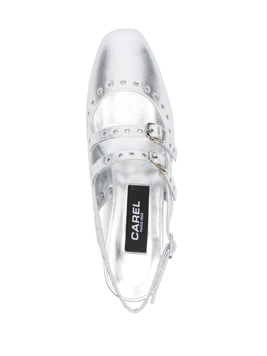 CAREL PARIS Queen Slingback Mary Janes in Silver