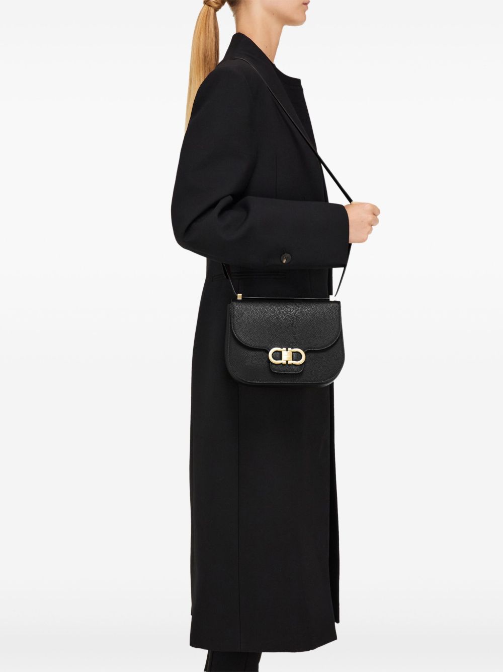 Ferragamo Double Gancini Crossbody Bag In Black