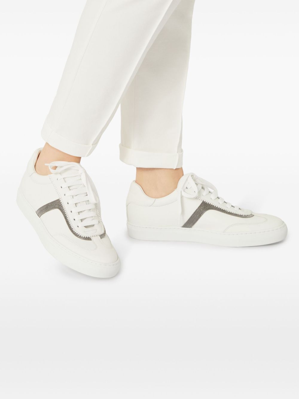 Brunello Cucinelli White Sneakers With Monili Chain Detail