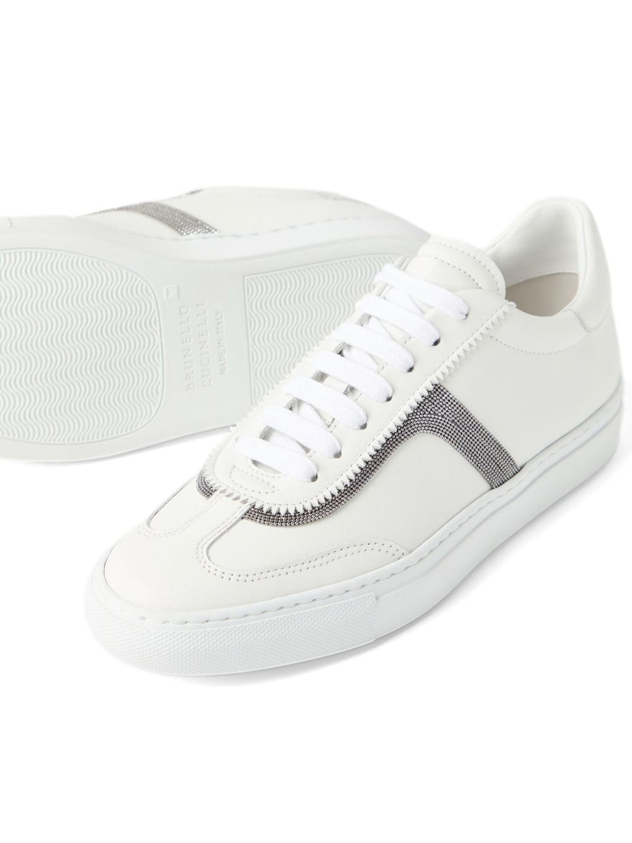 Brunello Cucinelli White Sneakers With Monili Chain Detail