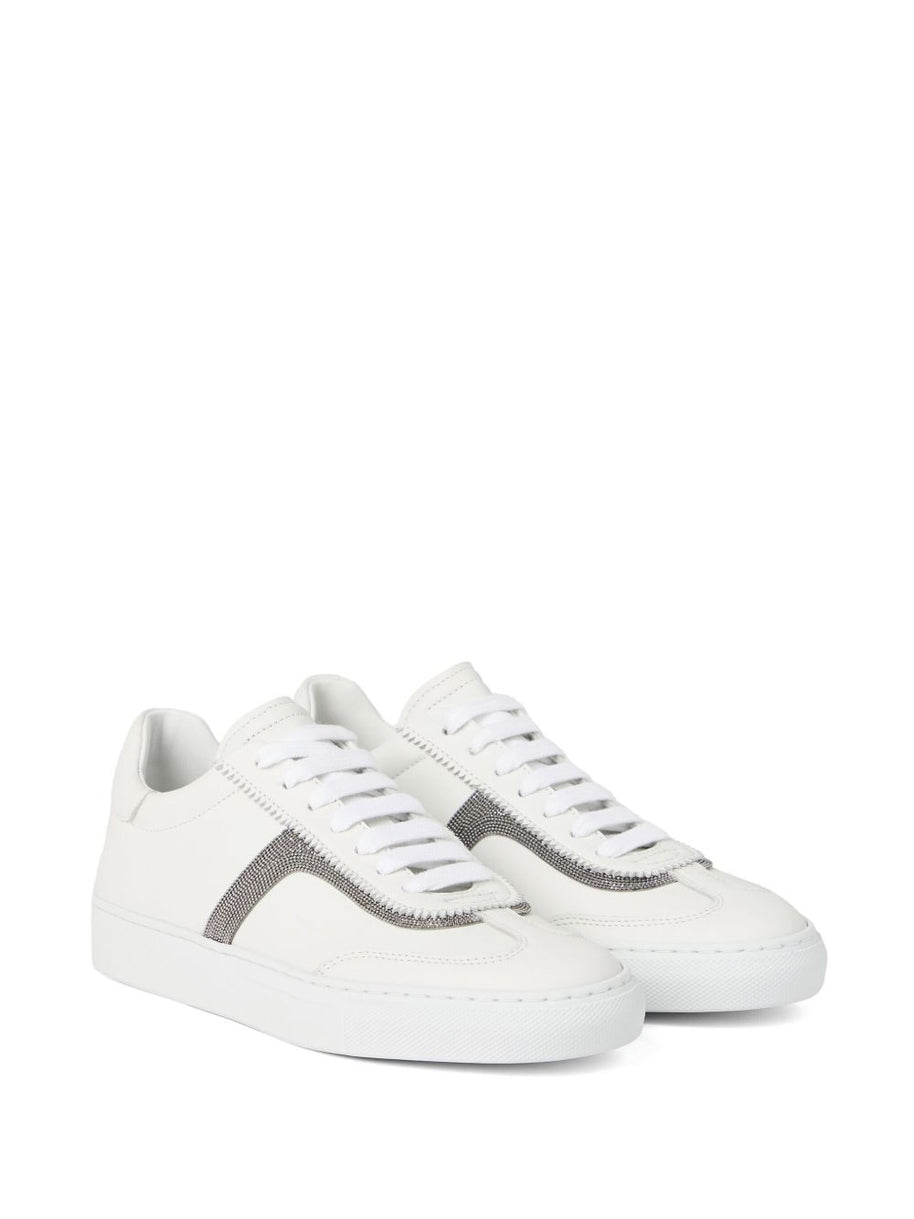 Brunello Cucinelli White Sneakers With Monili Chain Detail