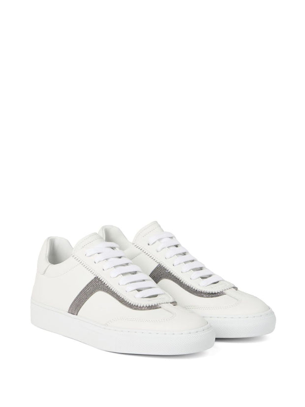 Brunello Cucinelli White Sneakers With Monili Chain Detail