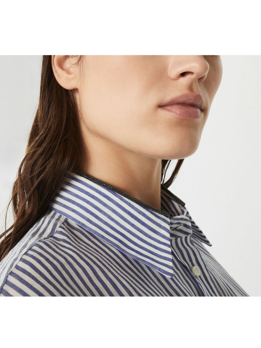 Brunello Cucinelli Striped Shirt In Clear Blue