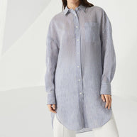 Brunello Cucinelli Striped Shirt In Clear Blue