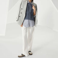 Brunello Cucinelli Striped Shirt In Clear Blue