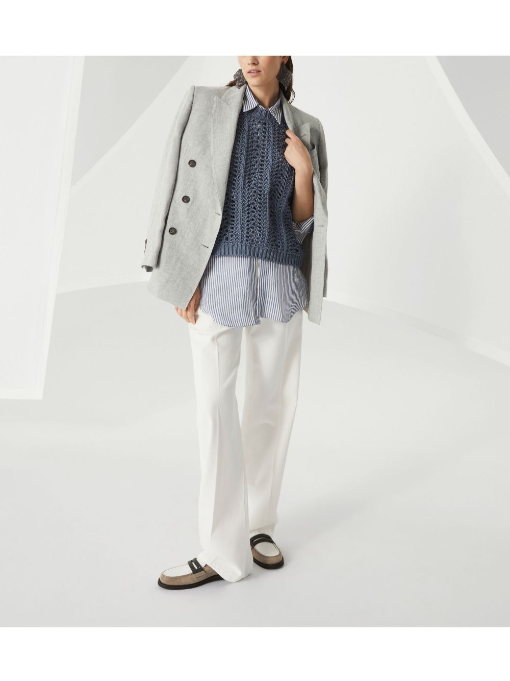 Brunello Cucinelli Striped Shirt In Clear Blue