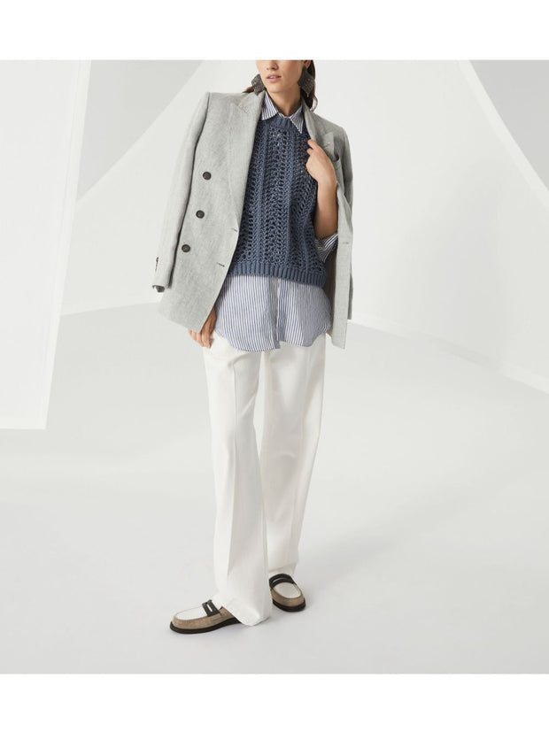 Brunello Cucinelli Striped Shirt In Clear Blue