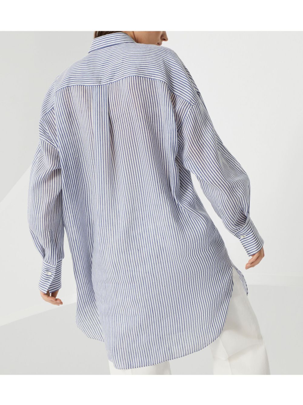 Brunello Cucinelli Striped Shirt In Clear Blue