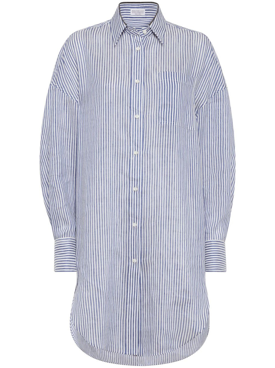 Brunello Cucinelli Striped Shirt In Clear Blue
