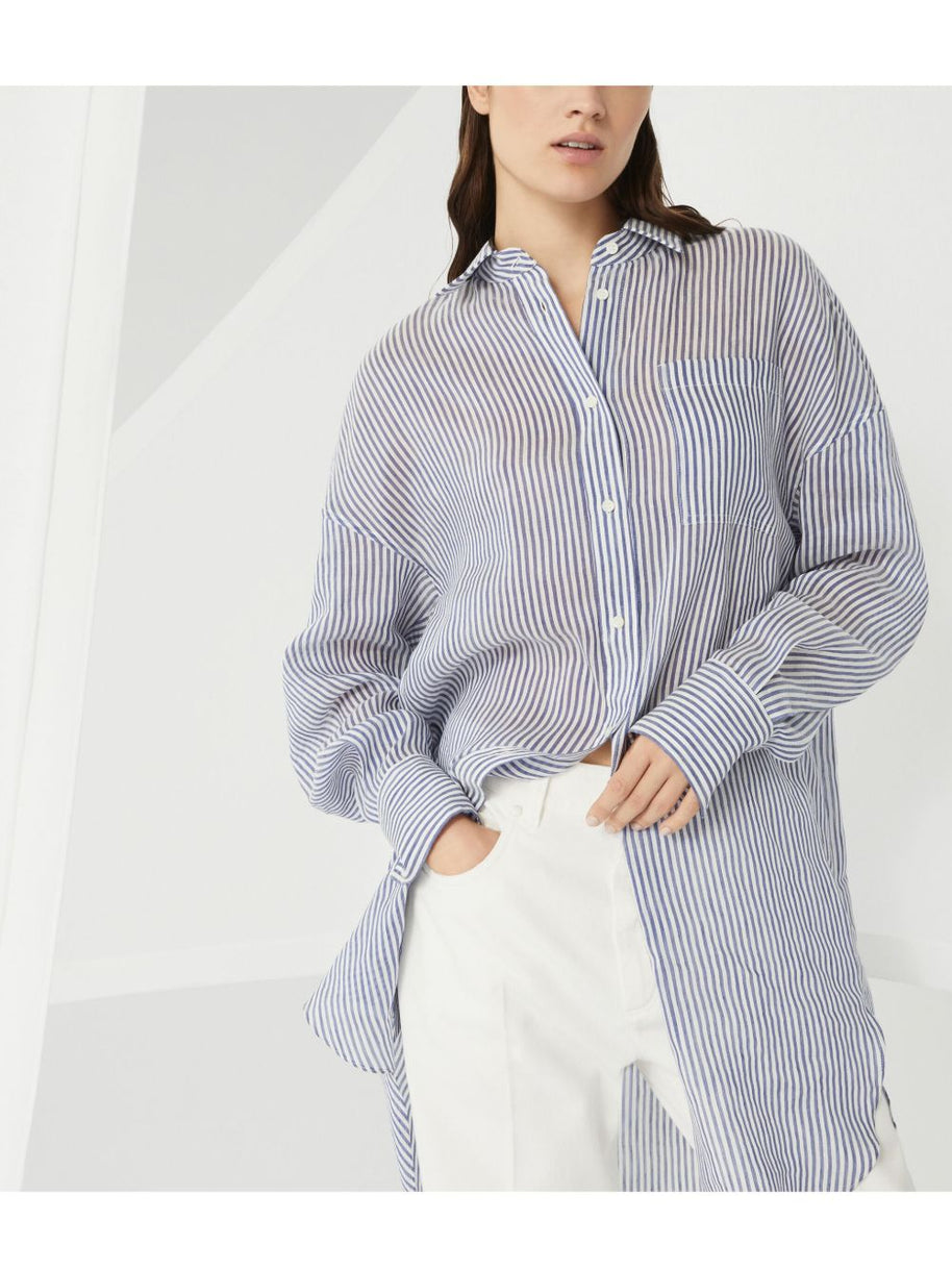 Brunello Cucinelli Striped Shirt In Clear Blue