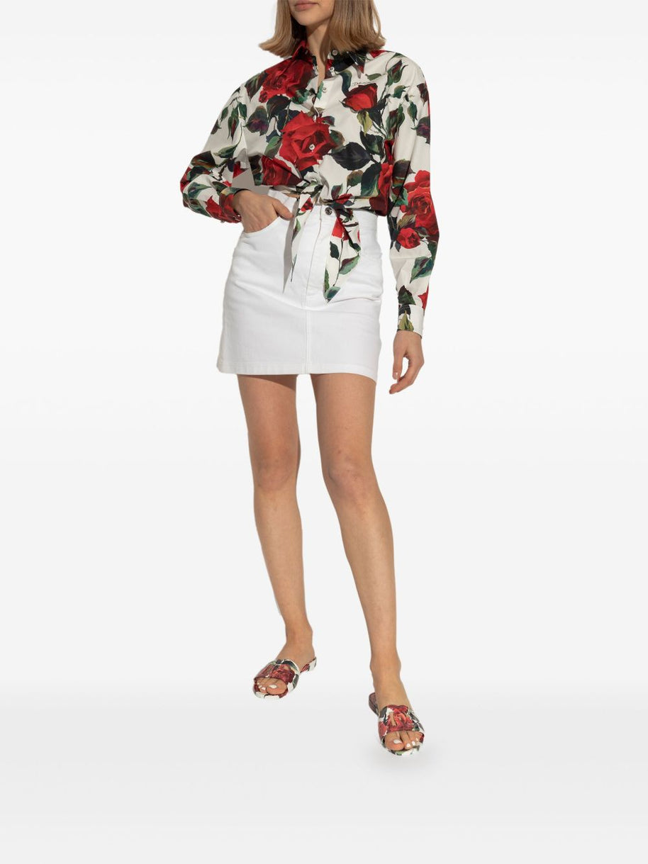 Dolce & Gabbana Floral Slide Sandals In White