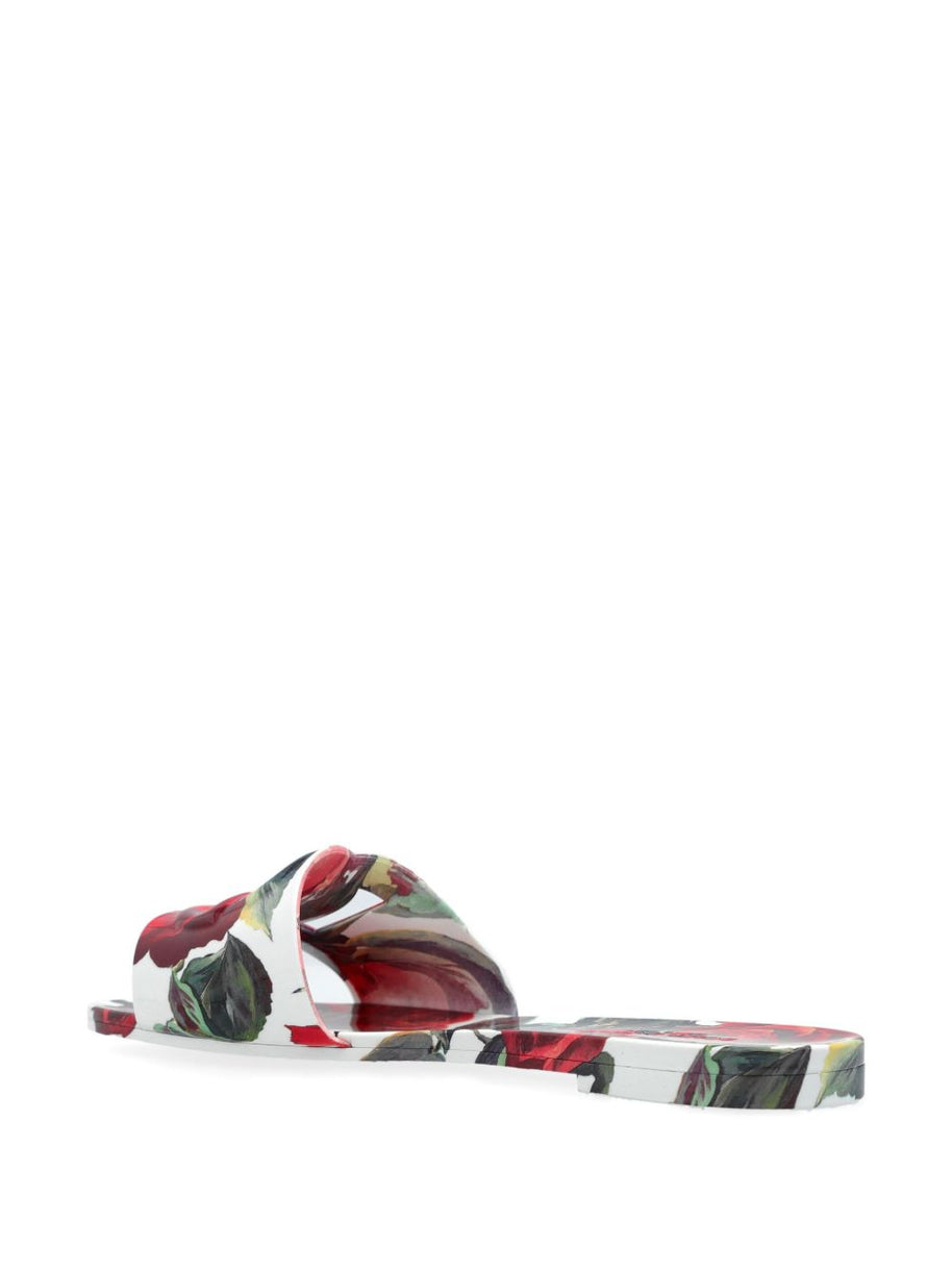 Dolce & Gabbana Floral Slide Sandals In White