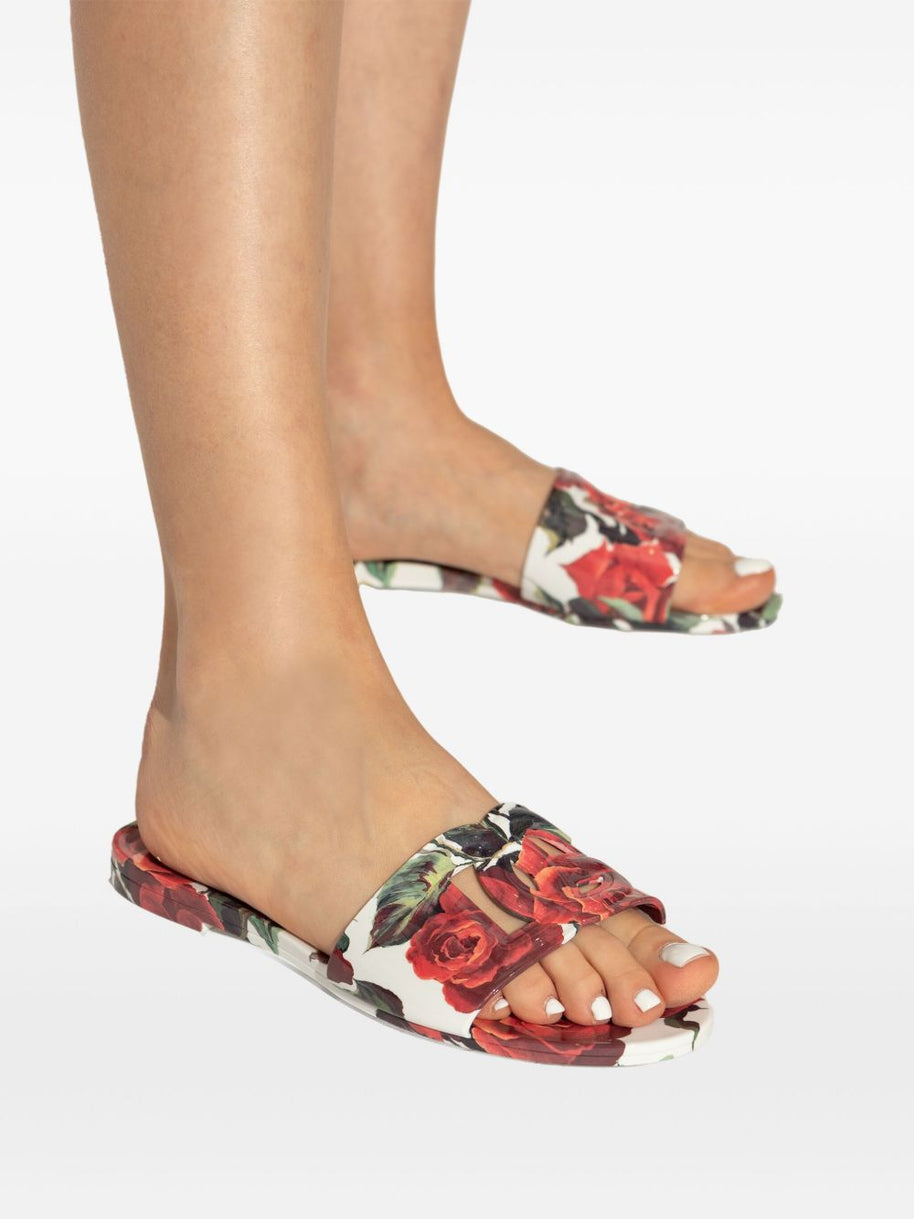 Dolce & Gabbana Floral Slide Sandals In White