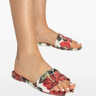 Dolce & Gabbana Floral Slide Sandals In White