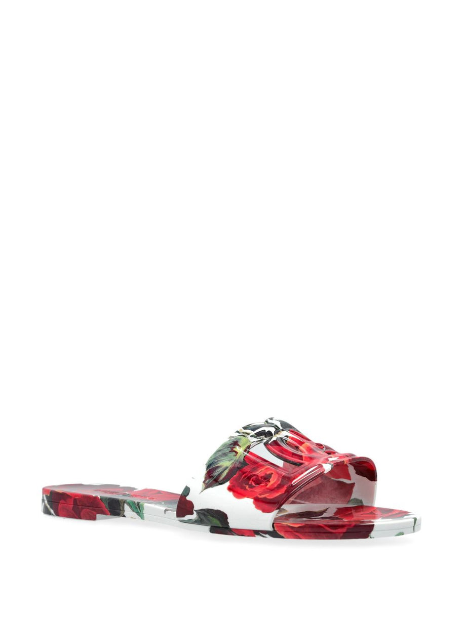 Dolce & Gabbana Floral Slide Sandals In White