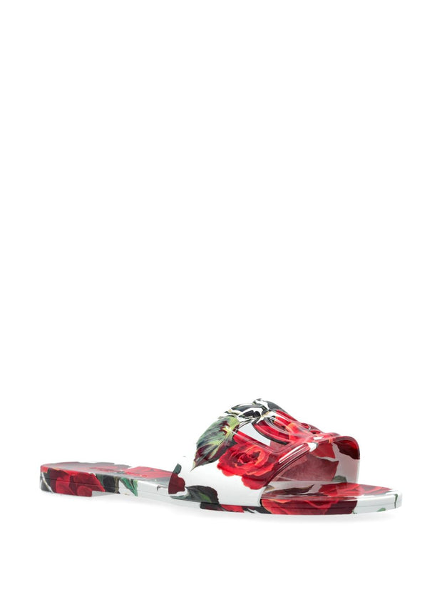 Dolce & Gabbana Floral Slide Sandals In White