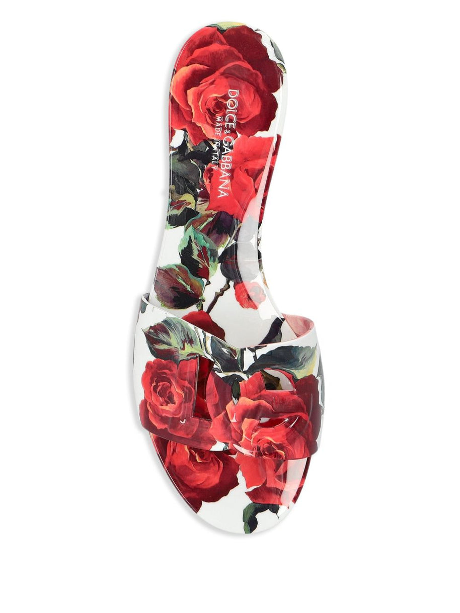 Dolce & Gabbana Floral Slide Sandals In White