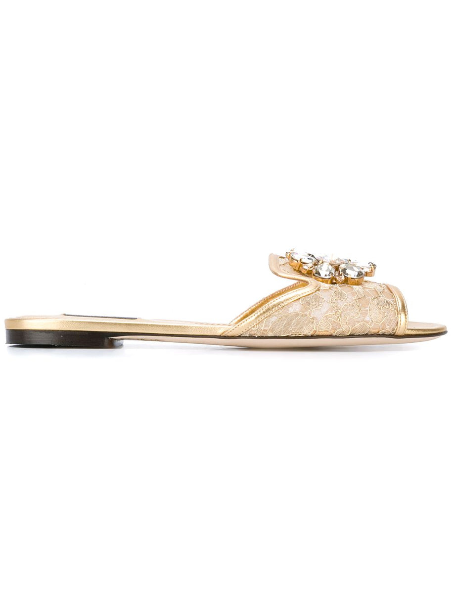 Dolce & Gabbana Rainbow Flat Lace Sandals - Golden
