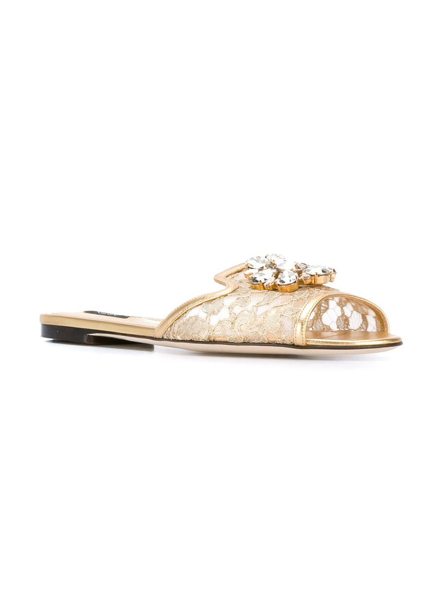 Dolce & Gabbana Rainbow Flat Lace Sandals - Golden