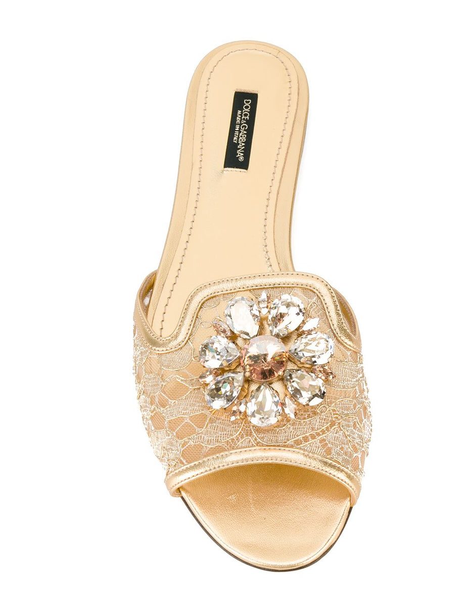 Dolce & Gabbana Rainbow Flat Lace Sandals - Golden