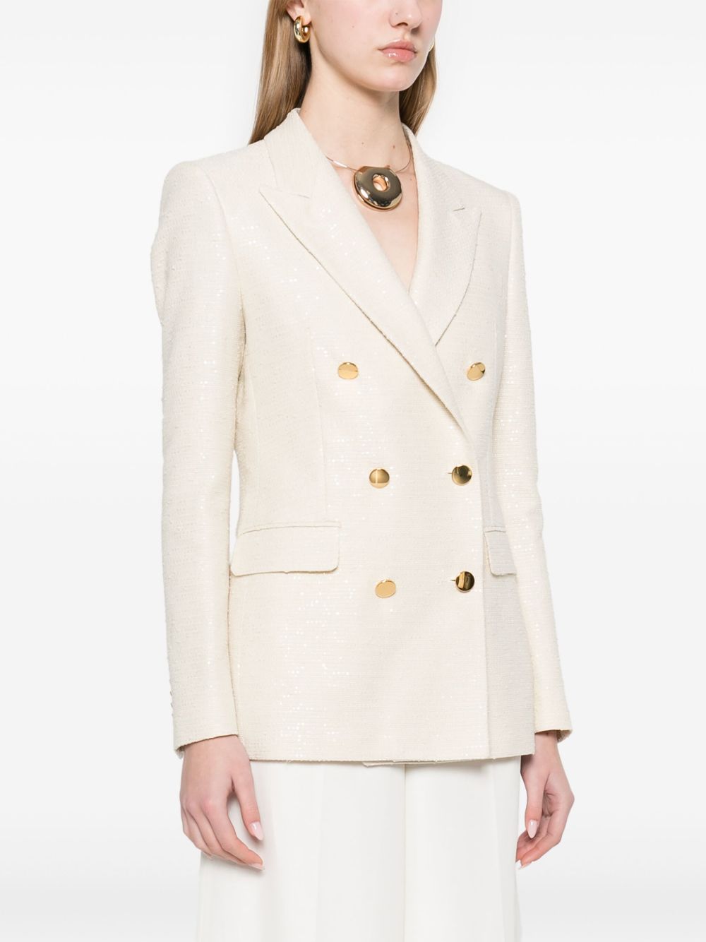 Tagliatore Cotton Blend Double-breasted Jacket Ivory
