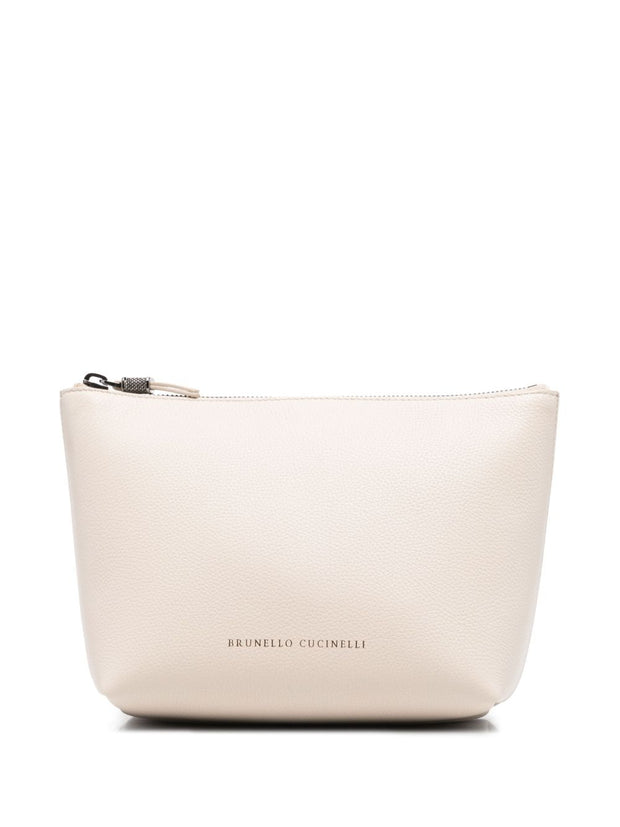 Brunello Cucinelli Leather Pouch In Ivory