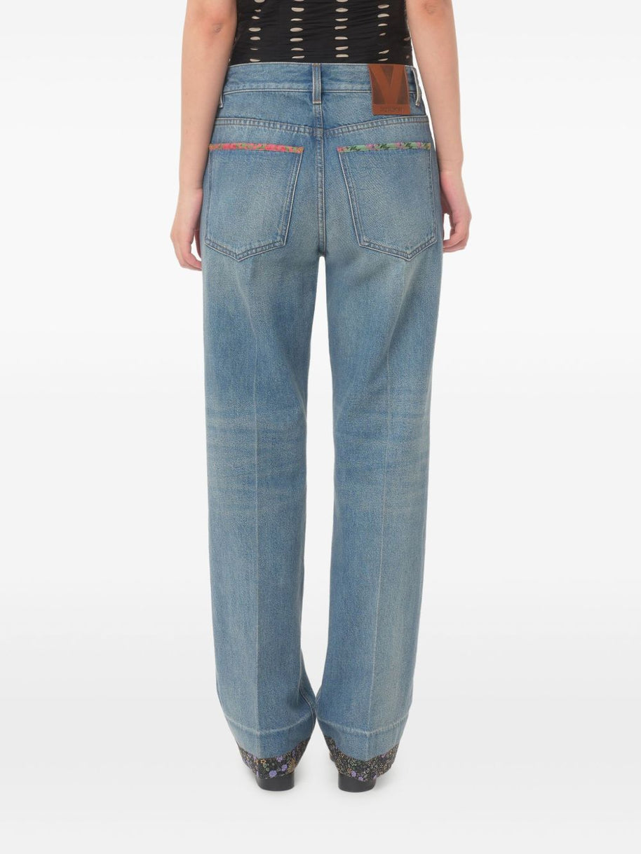 Valentino Denim Jeans With Floral Border Detail