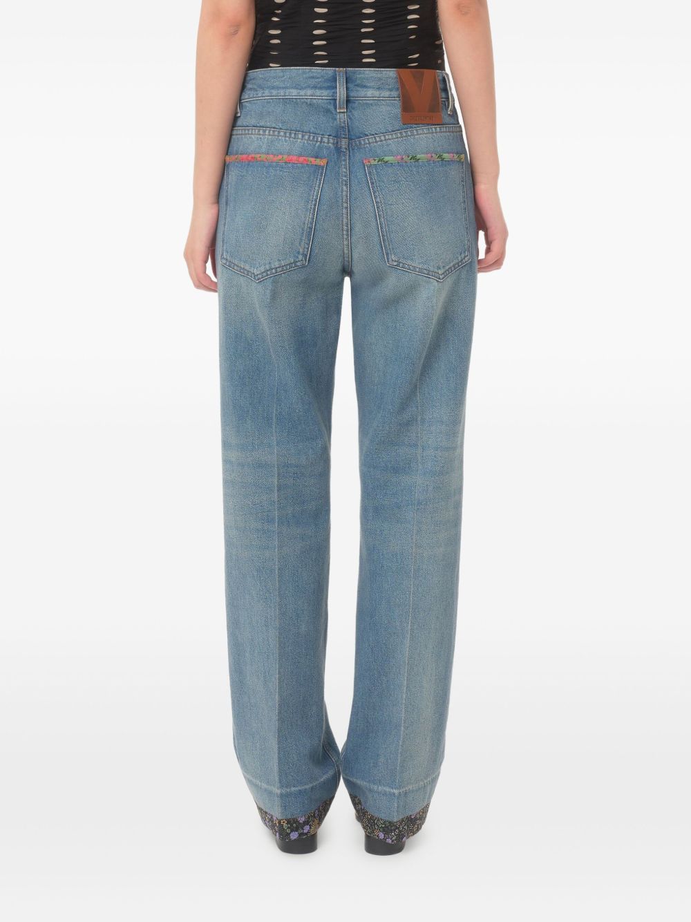 Valentino Denim Jeans With Floral Border Detail