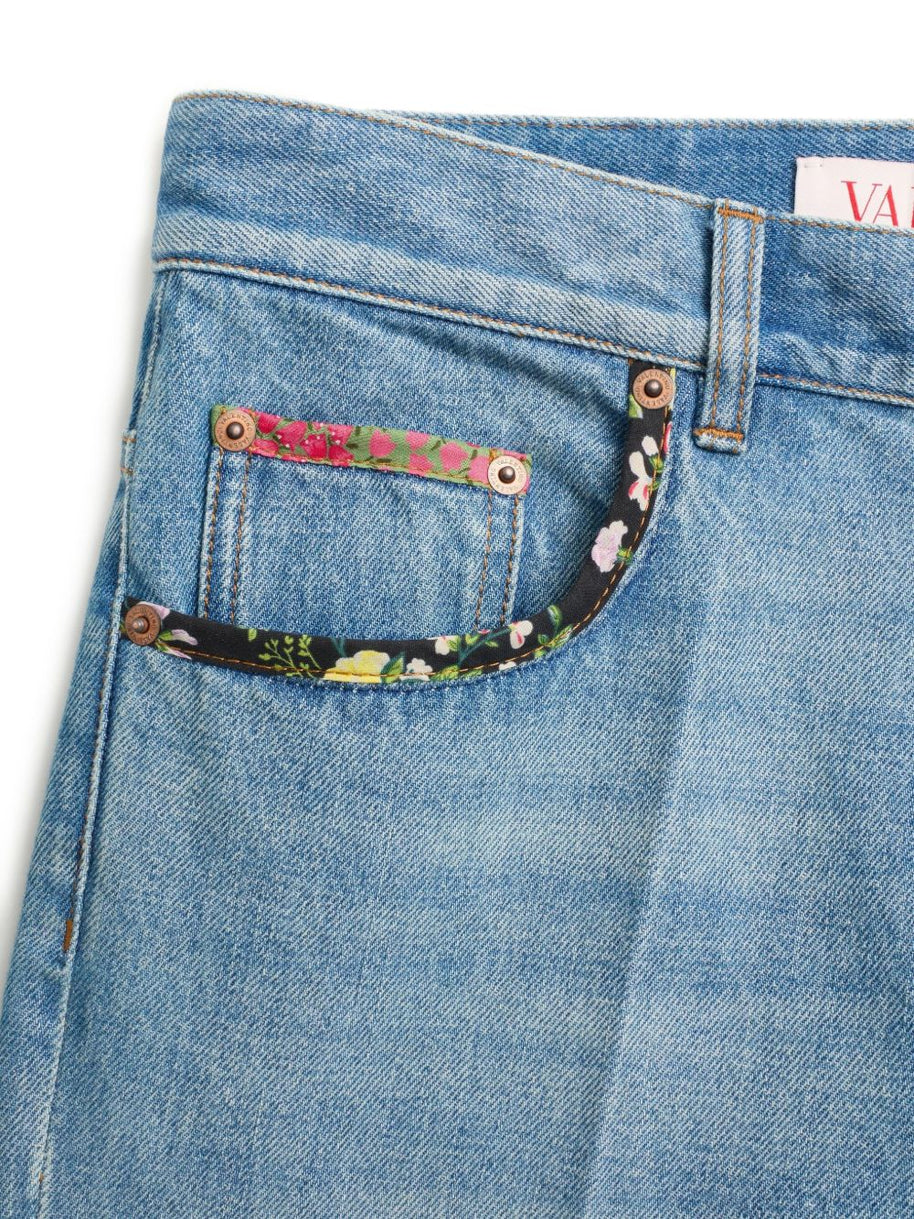 Valentino Denim Jeans With Floral Border Detail