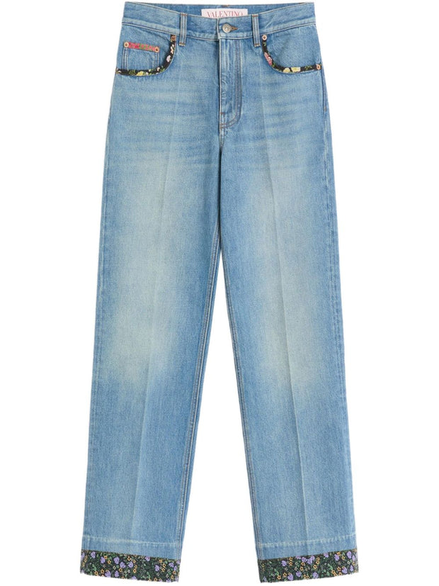 Valentino Denim Jeans With Floral Border Detail