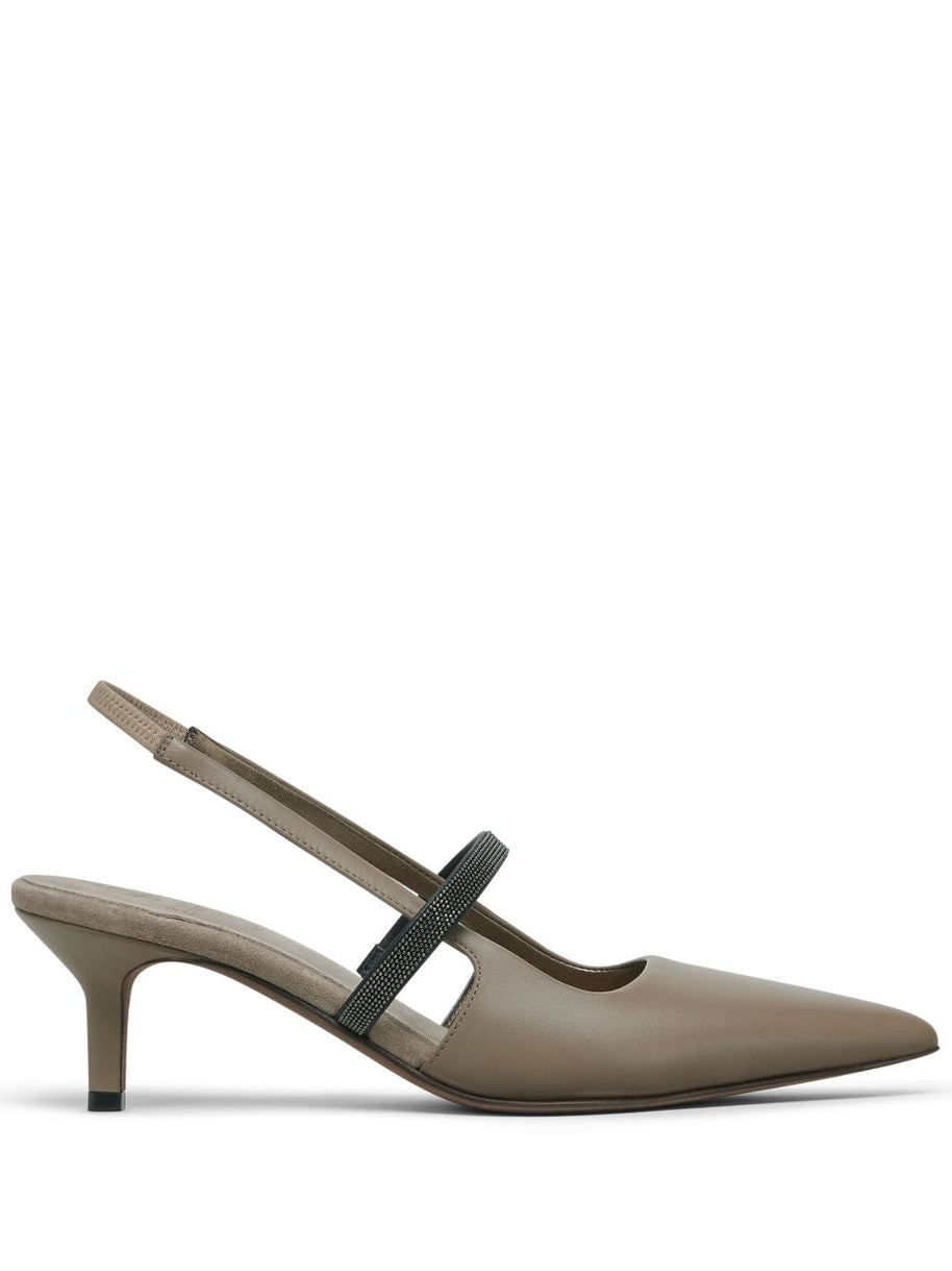 Brunello Cucinelli Leather Slingback Pumps - Grey