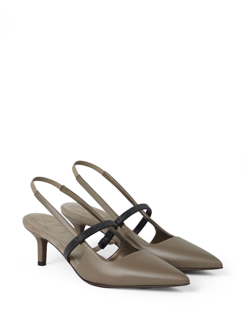 Brunello Cucinelli Leather Slingback Pumps - Grey