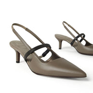 Brunello Cucinelli Leather Slingback Pumps - Grey