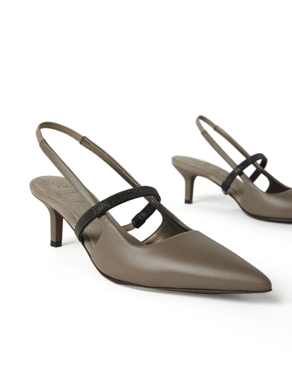 Brunello Cucinelli Leather Slingback Pumps - Grey