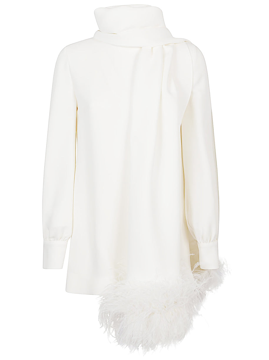 Valentino Ivory Silk Blouse With Shawl And Feather Detail