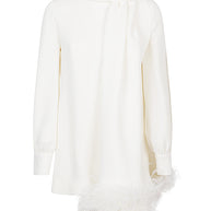 Valentino Ivory Silk Blouse With Shawl And Feather Detail