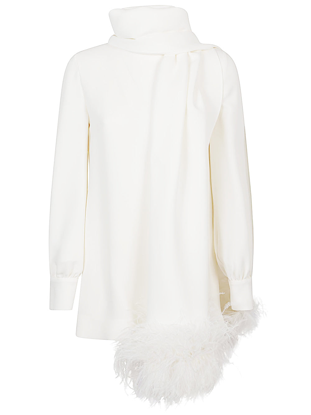 Valentino Ivory Silk Blouse With Shawl And Feather Detail