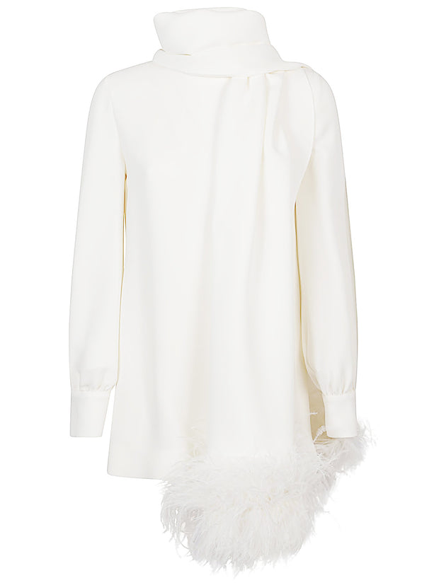 Valentino Ivory Silk Blouse With Shawl And Feather Detail