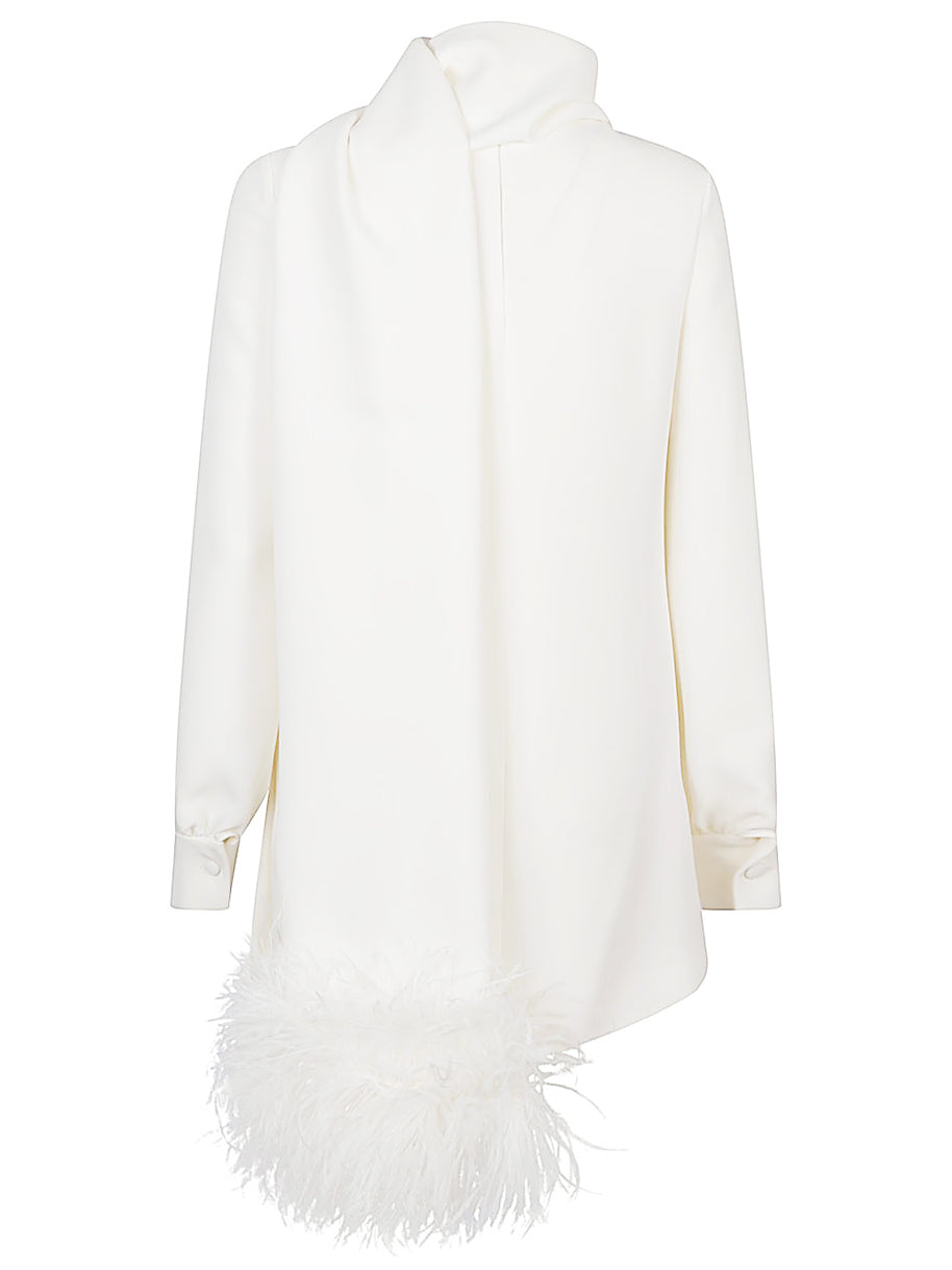 Valentino Ivory Silk Blouse With Shawl And Feather Detail